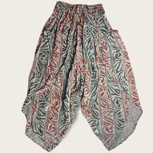 Summer | 🇮🇹 Vintage Viscose Tulip-Fold Harem Pants, Abstract Print, Bronze/Ochre